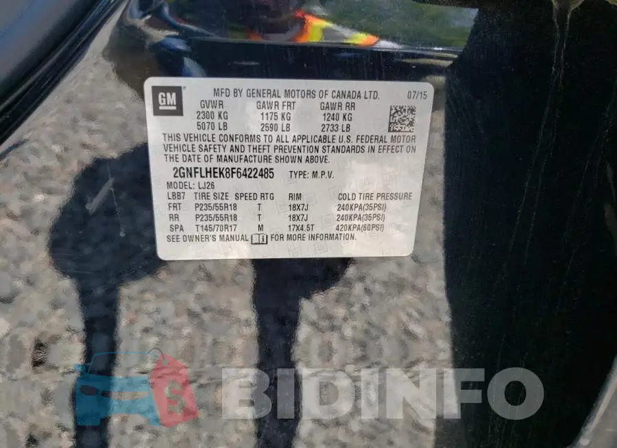 2GNFLHEK8F6422485 Photo# 10