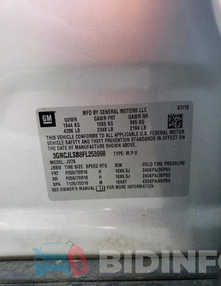 3GNCJLSB8FL253998 Photo# 14