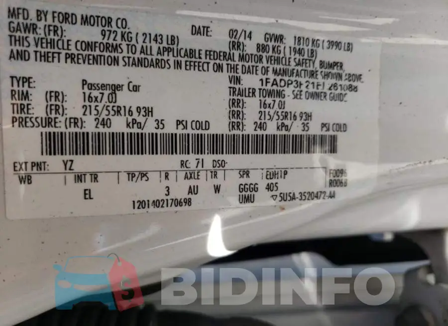 1FADP3F21EL261088 Photo# 10
