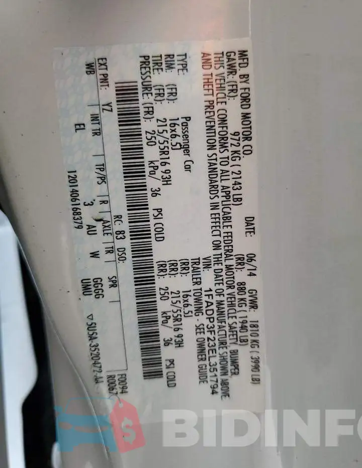 1FADP3F23EL351794 Photo# 10