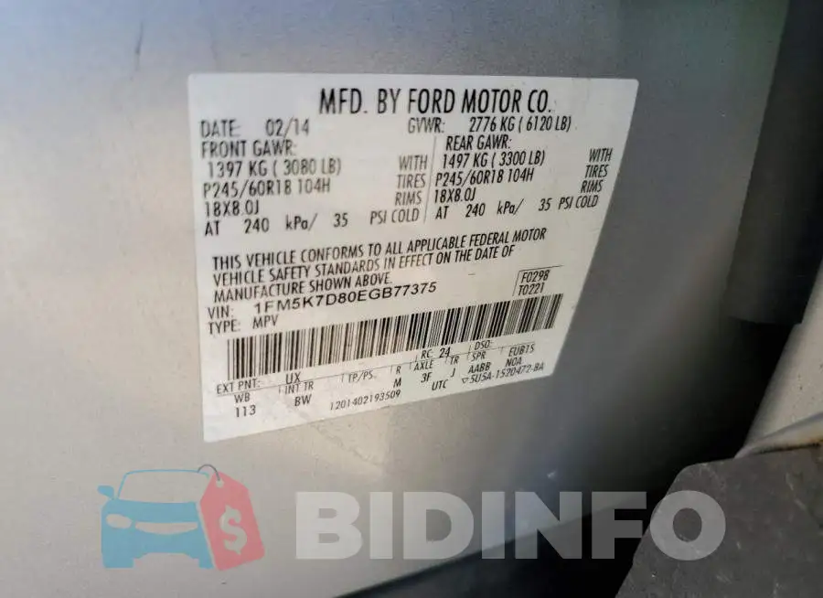 1FM5K7D80EGB77375 Photo# 14