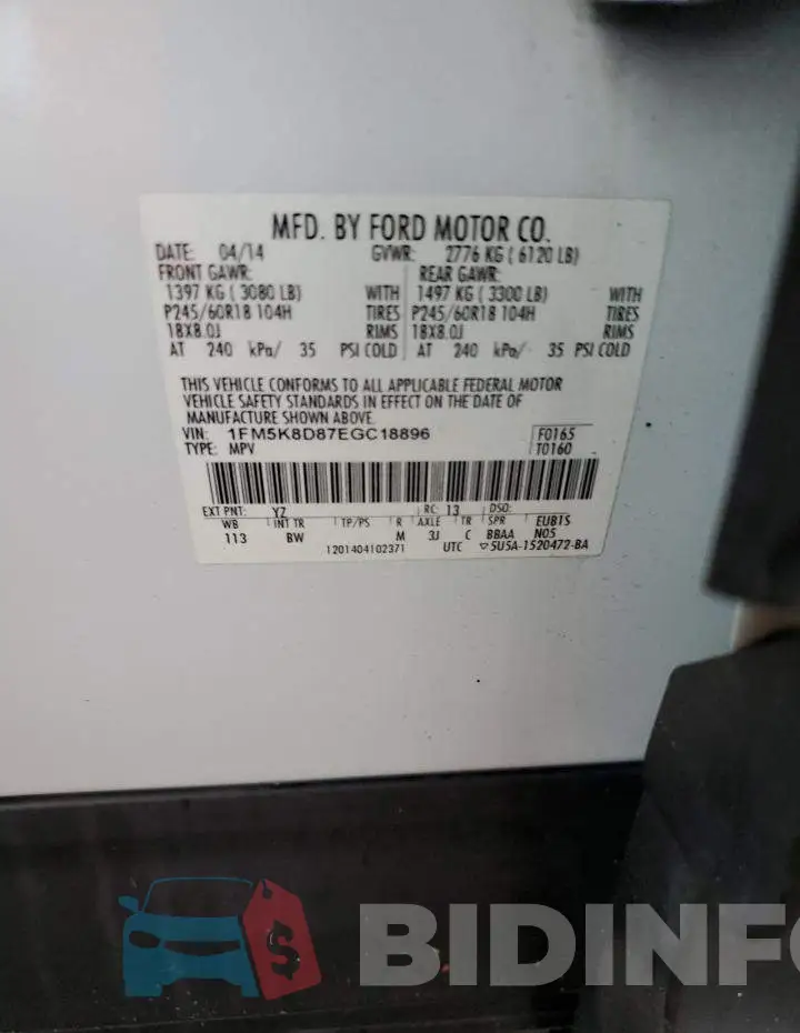 1FM5K8D87EGC18896 Photo# 12