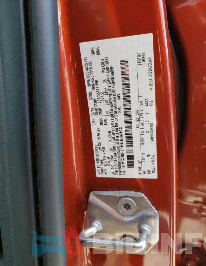 1FMCU0F71KUB86192 Photo# 10