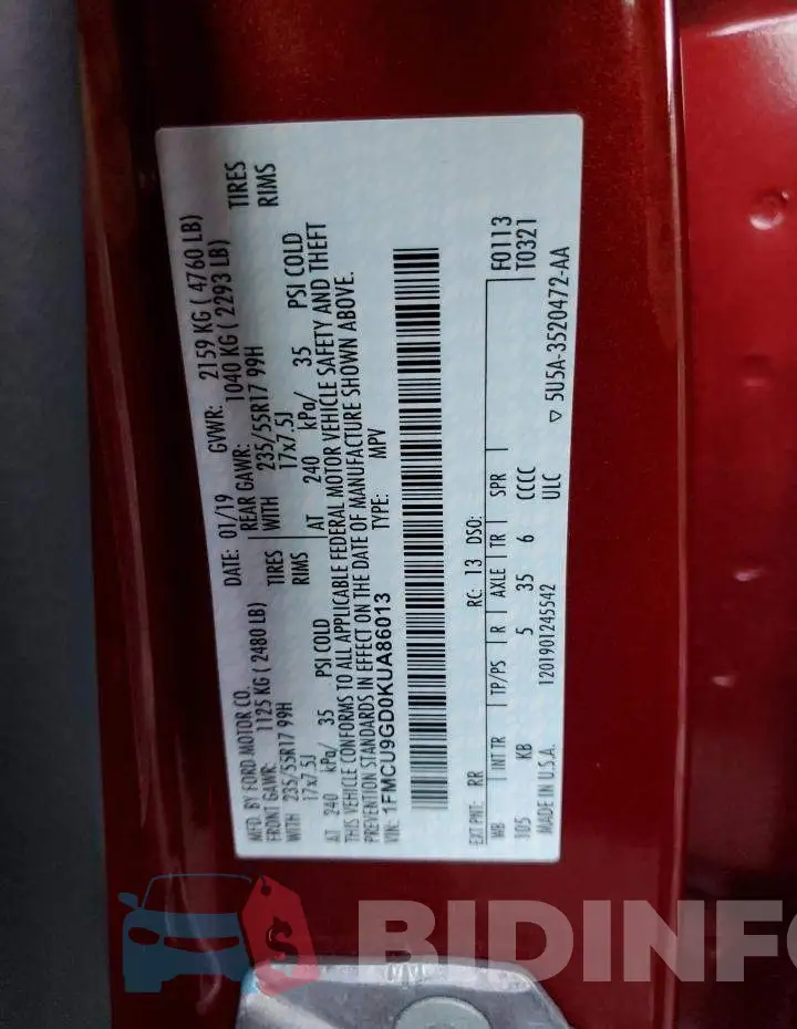 1FMCU9GD0KUA86013 Photo# 12