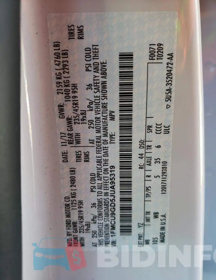 1FMCU9GD5JUA95319 Photo# 13