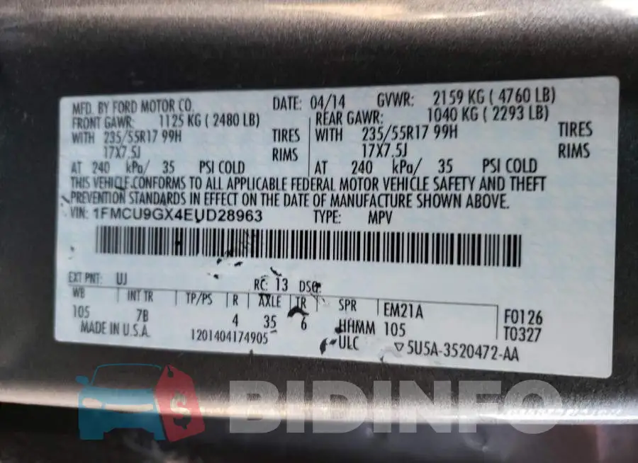 1FMCU9GX4EUD28963 Photo# 10
