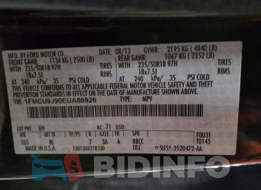 1FMCU9J90EUA86926 Photo# 13