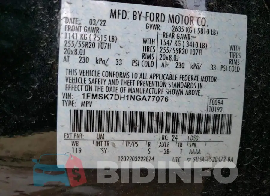 1FMSK7DH1NGA77076 Photo# 13
