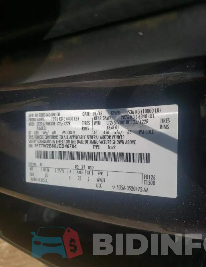 1FT7W2B60JEB46784 Photo# 10
