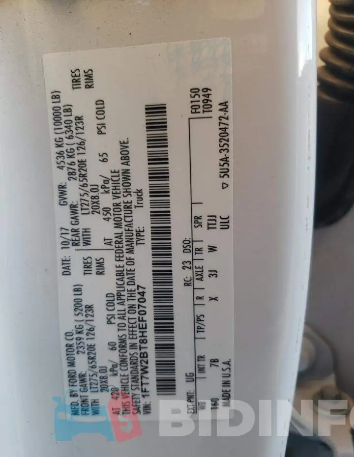 1FT7W2BT8HEF07047 Photo# 12