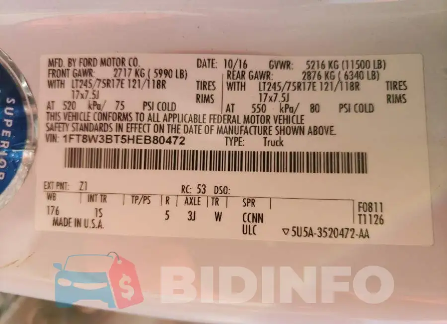 1FT8W3BT5HEB80472 Photo# 10