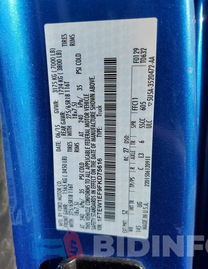 1FTEW1EF9FKD75616 Photo# 12
