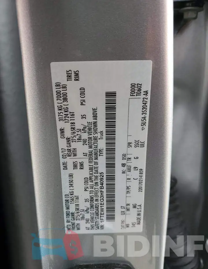 1FTEW1EG3HFB40925 Photo# 12