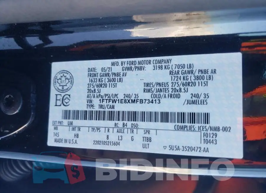 1FTFW1E8XMFB73413 Photo# 13