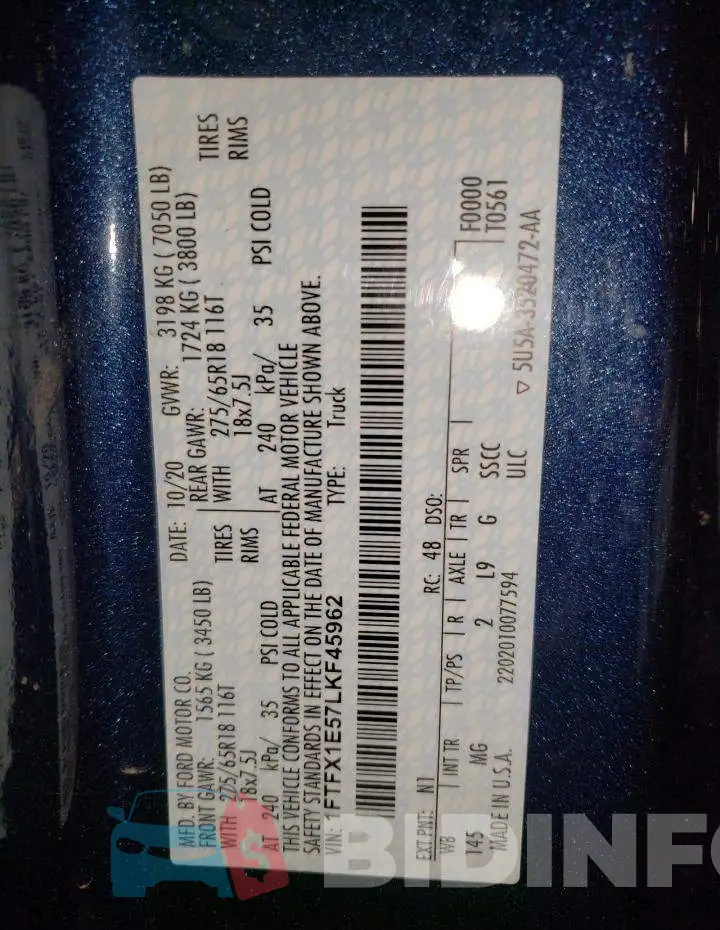 1FTFX1E57LKF45962 Photo# 13