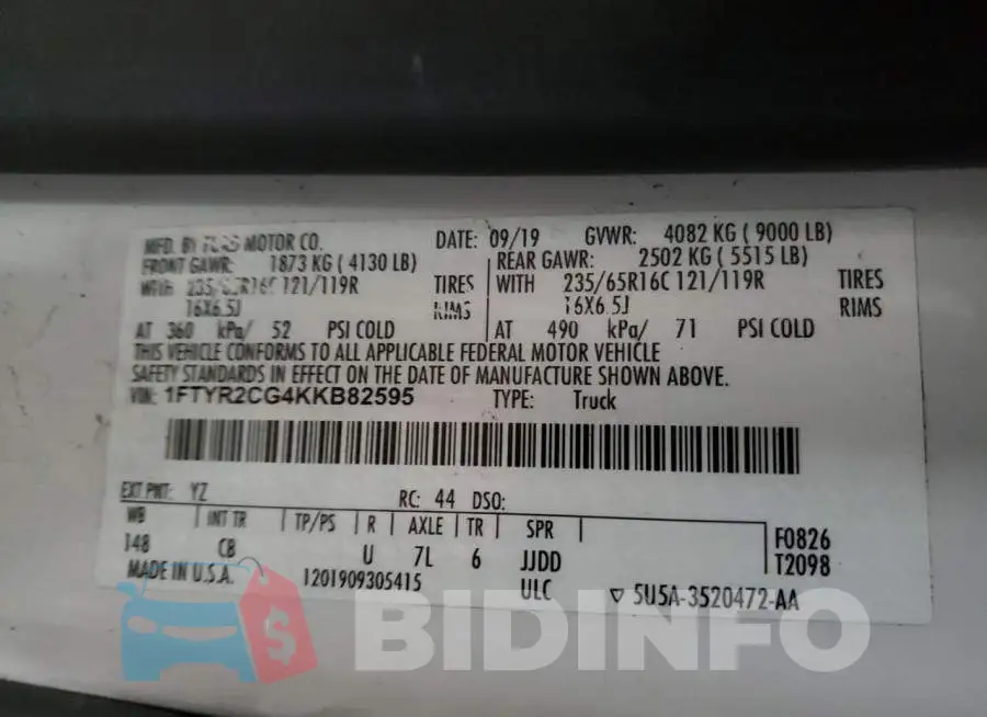 1FTYR2CG4KKB82595 Photo# 13