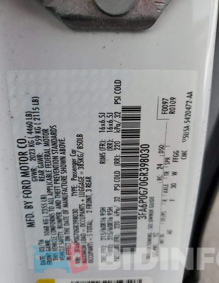 3FA6P0G70GR398030 Photo# 12