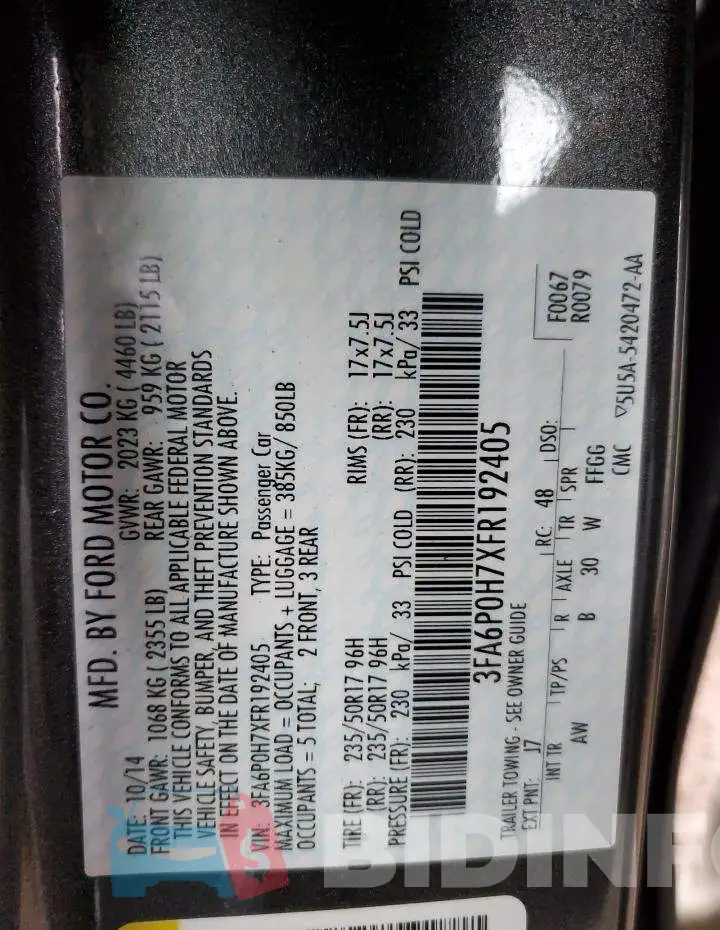 3FA6P0H7XFR192405 Photo# 12