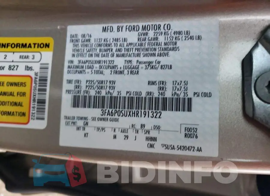 3FA6P0SUXHR191322 Photo# 12