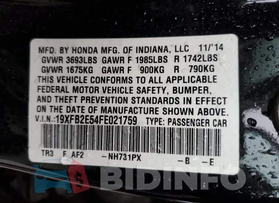 19XFB2E54FE021759 Photo# 12