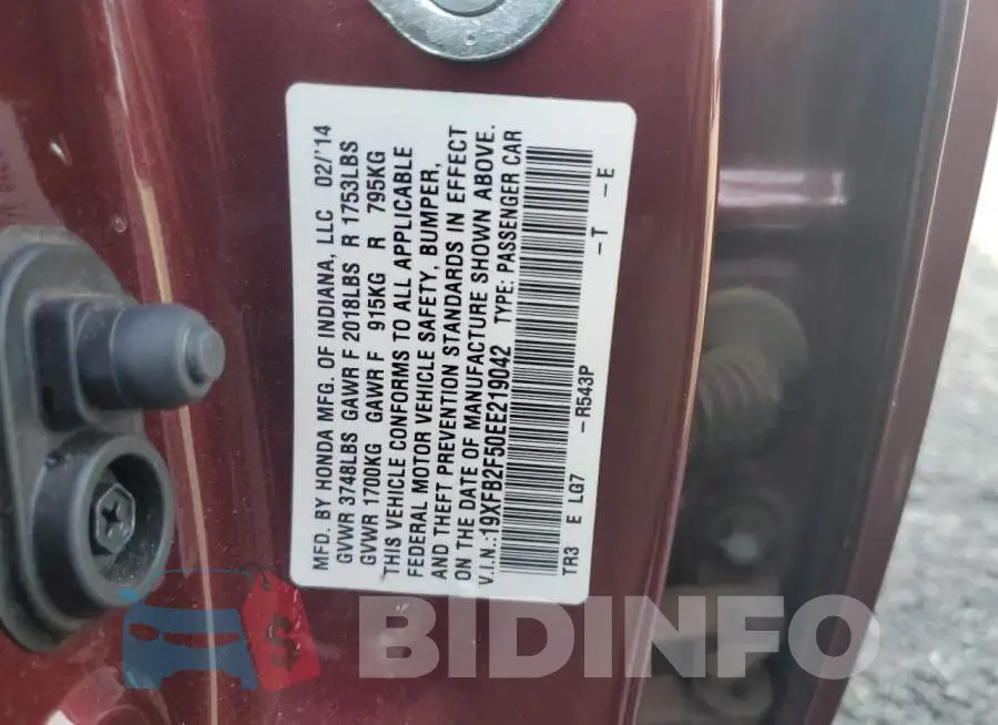 19XFB2F50EE219042 Photo# 12