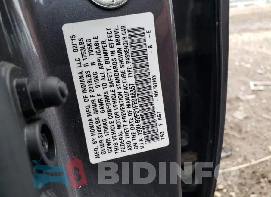 19XFB2F51FE046357 Photo# 12