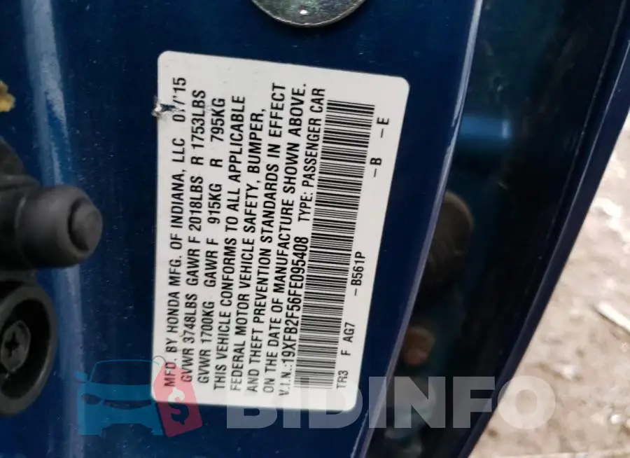 19XFB2F56FE095408 Photo# 12
