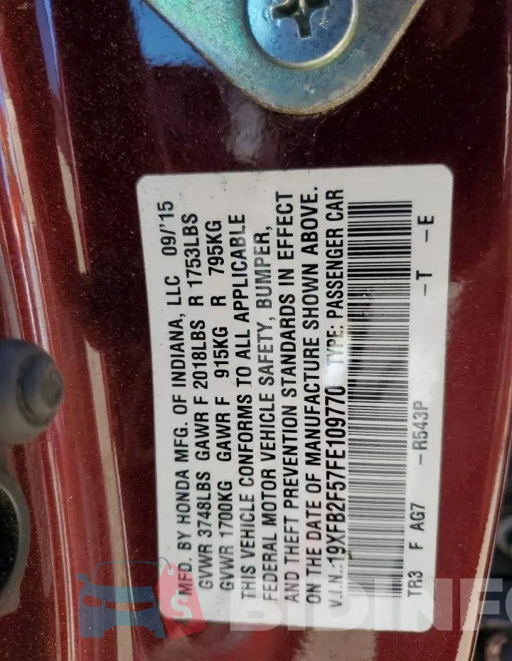 19XFB2F57FE109770 Photo# 12