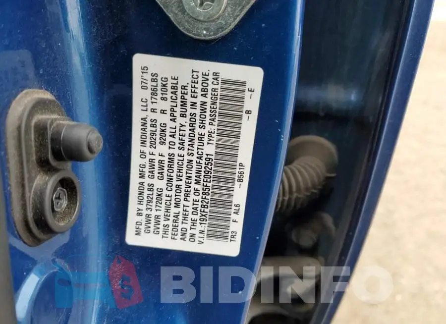 19XFB2F85FE092591 Photo# 12