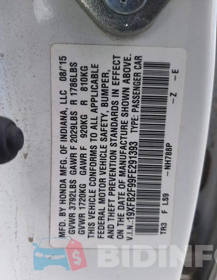 19XFB2F99FE291393 Photo# 10