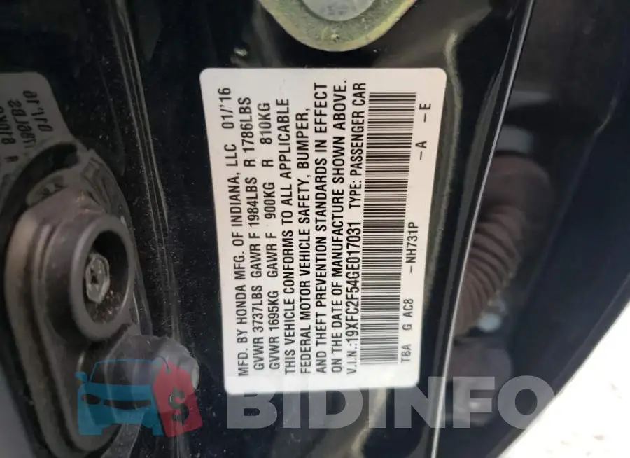 19XFC2F54GE017031 Photo# 13