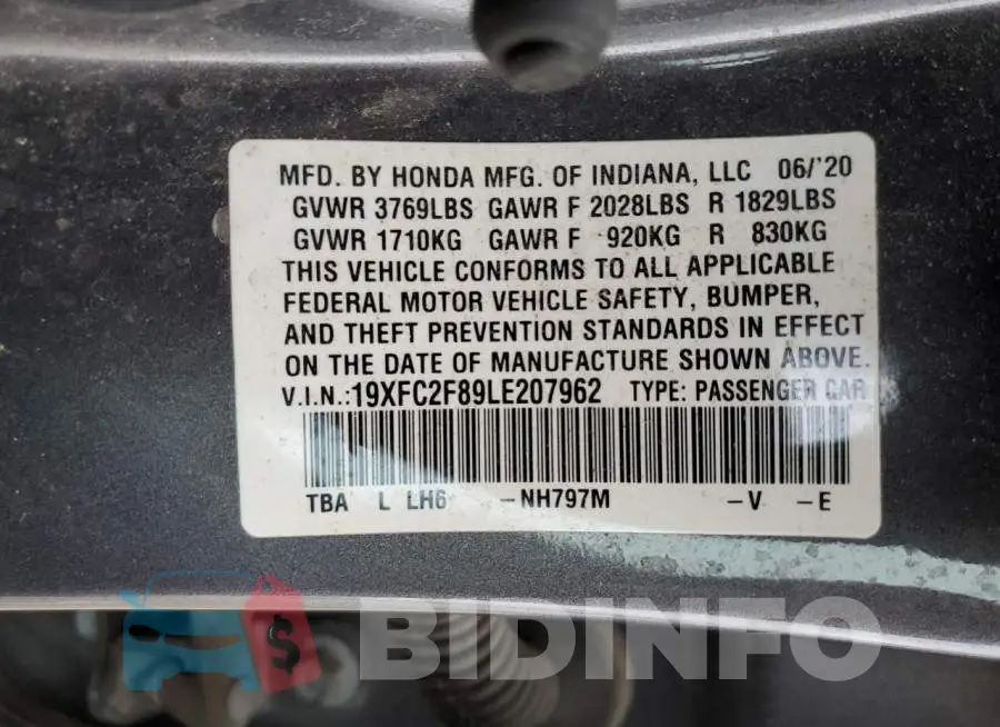 19XFC2F89LE207962 Photo# 12