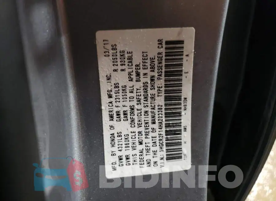 1HGCR2F14HA203382 Photo# 13