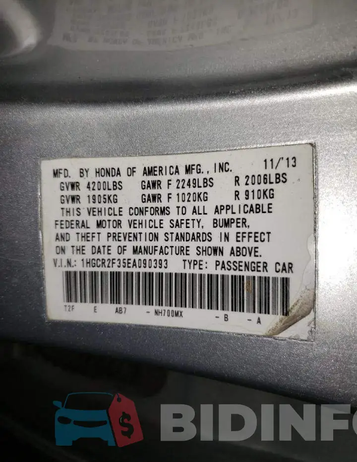 1HGCR2F35EA090393 Photo# 12