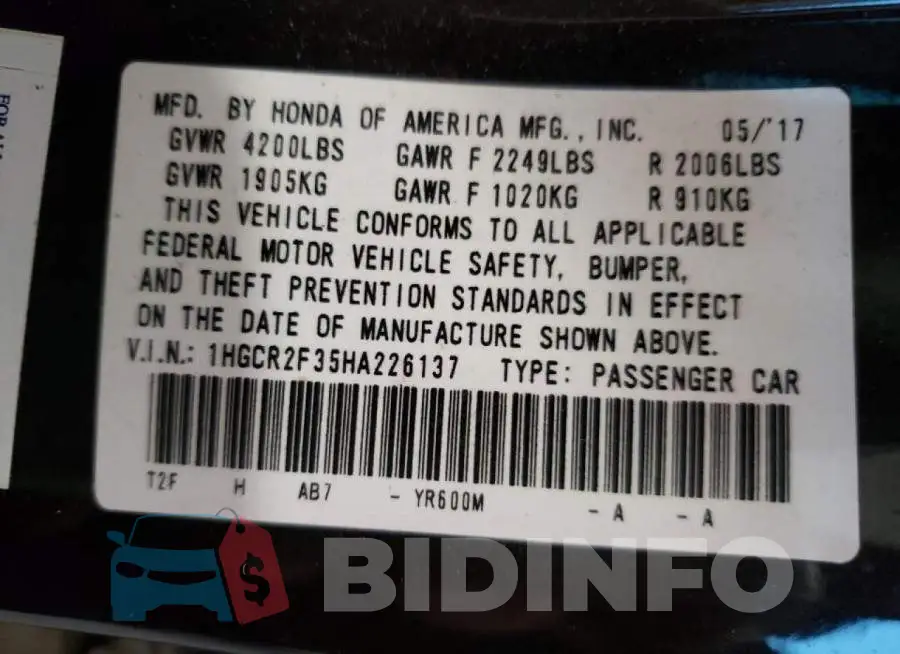 1HGCR2F35HA226137 Photo# 10