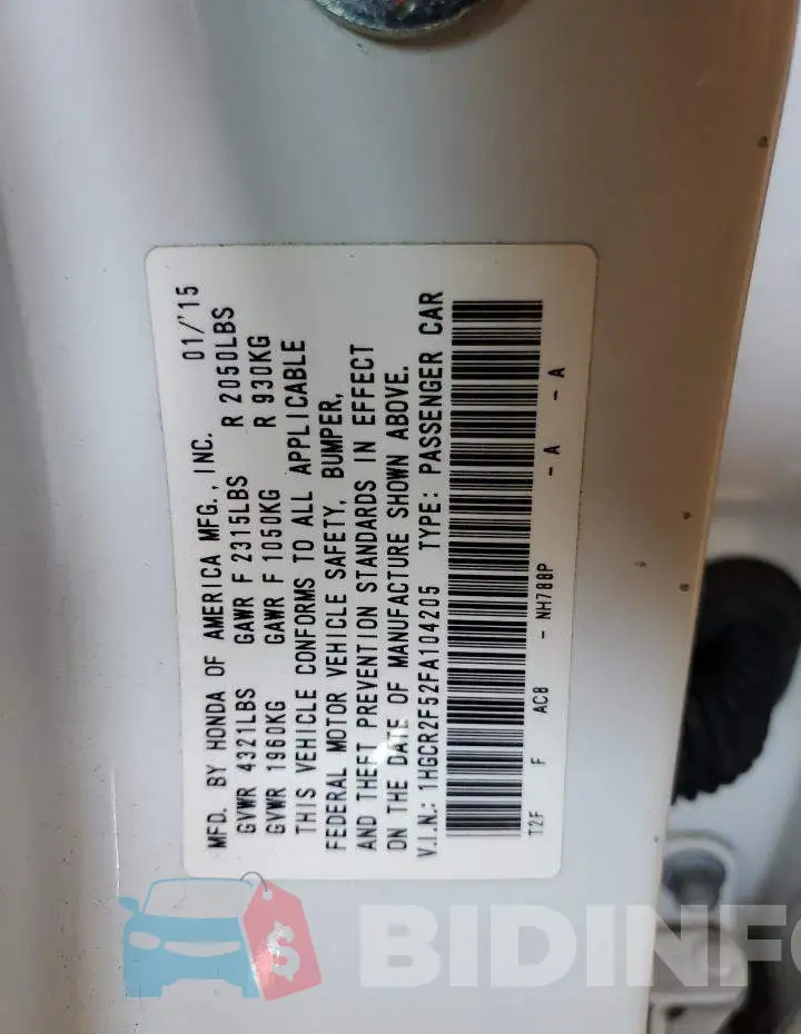 1HGCR2F52FA104205 Photo# 12