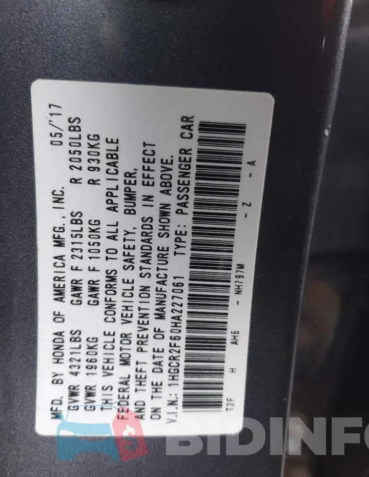 1HGCR2F60HA227061 Photo# 12