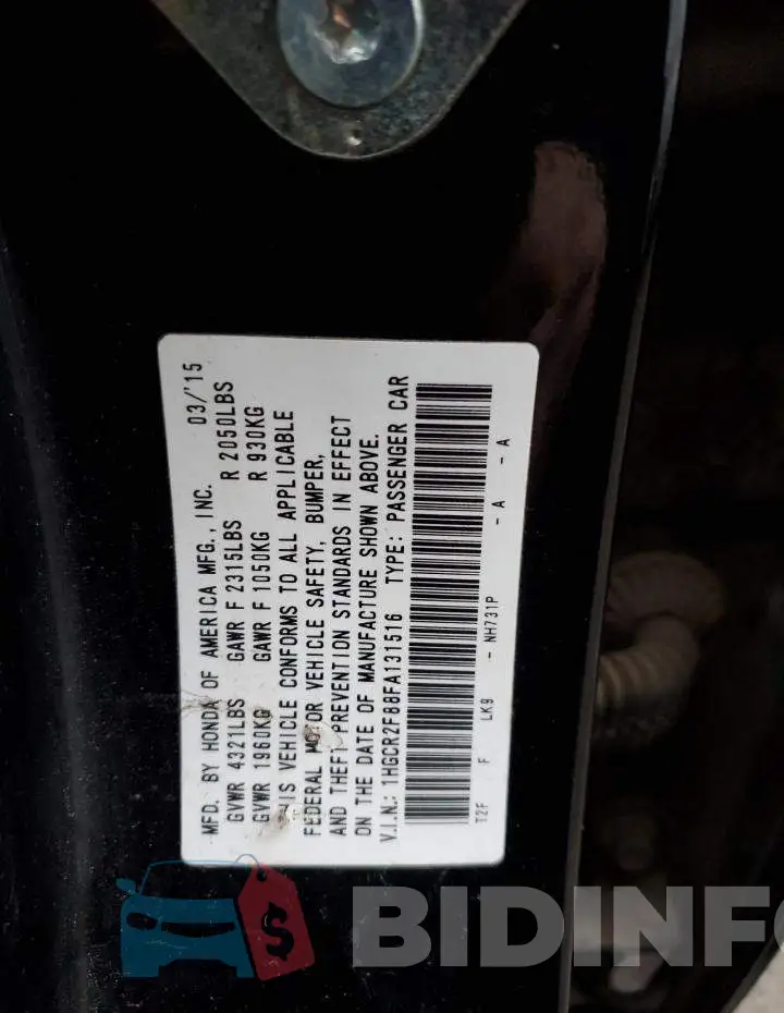 1HGCR2F88FA131516 Photo# 12