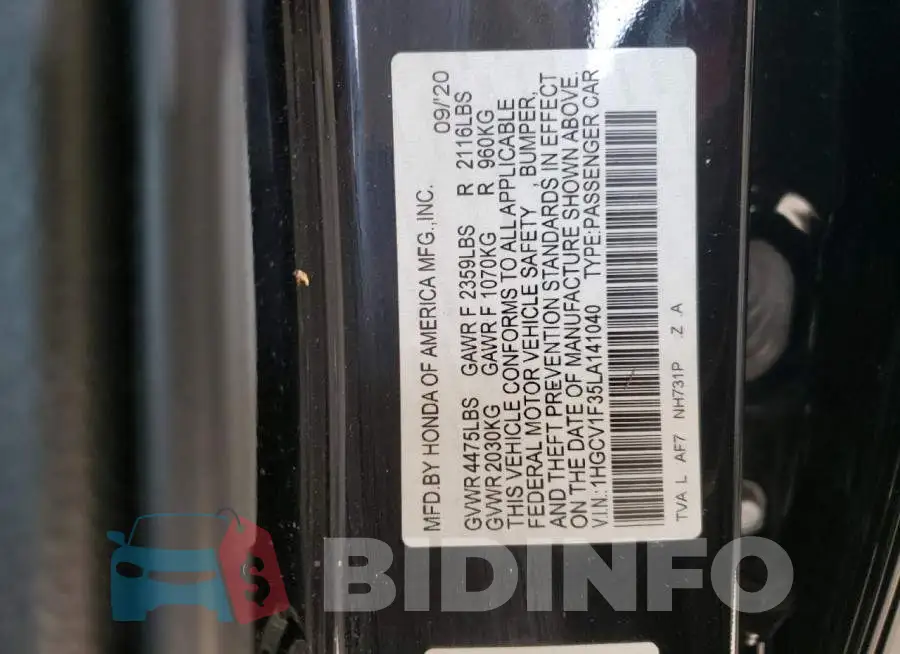 1HGCV1F35LA141040 Photo# 10
