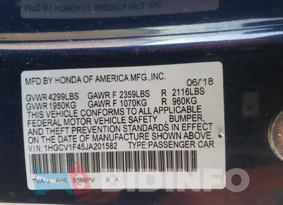 1HGCV1F45JA201582 Photo# 12