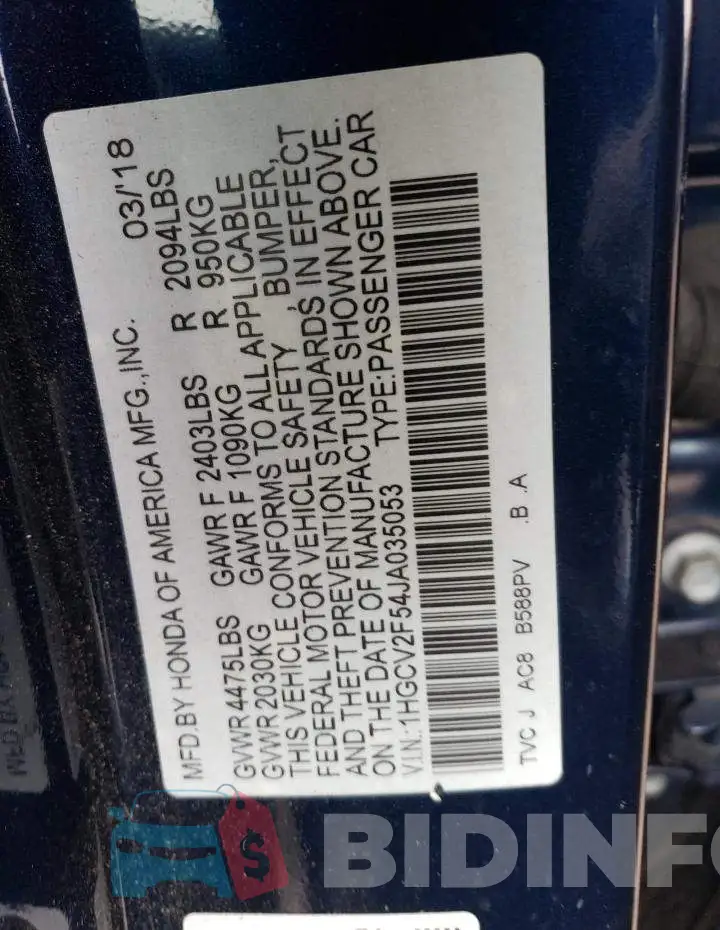 1HGCV2F54JA035053 Photo# 12
