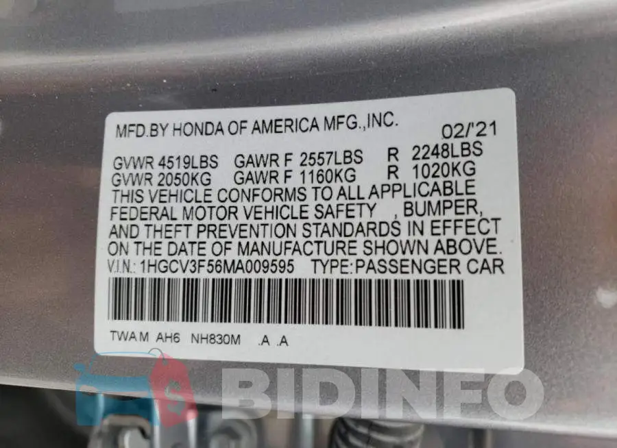 1HGCV3F56MA009595 Photo# 10