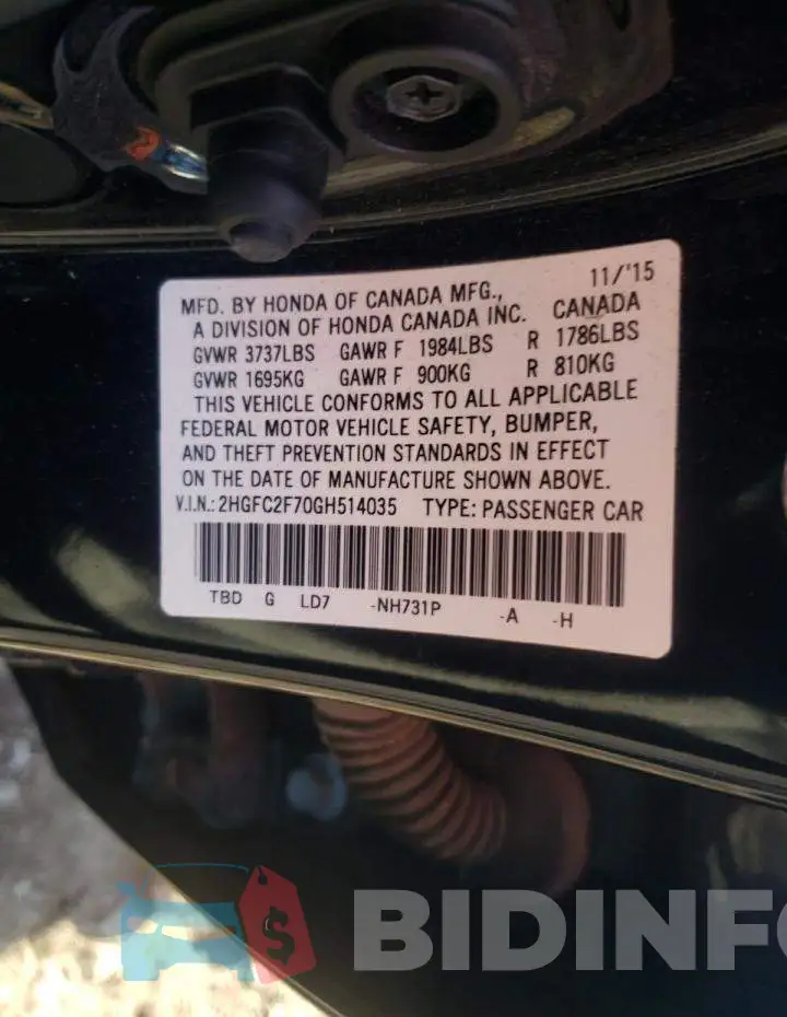 2HGFC2F70GH514035 Photo# 12