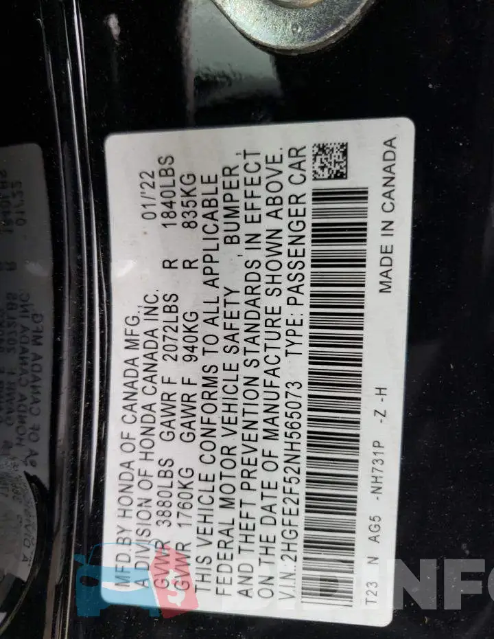 2HGFE2F52NH565073 Photo# 12
