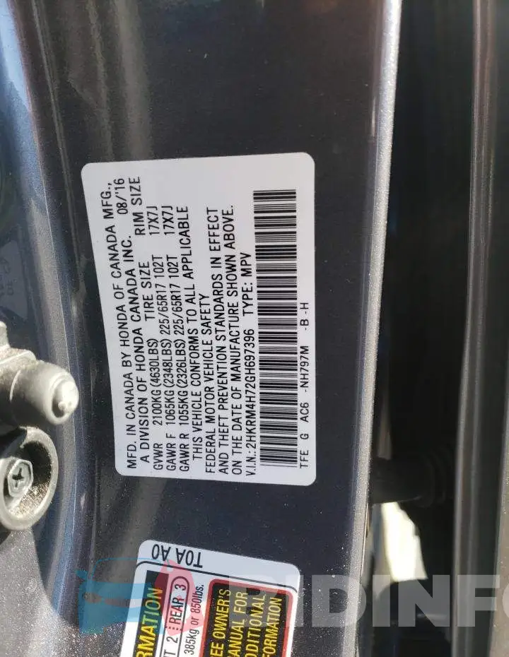 2HKRM4H72GH697396 Photo# 13