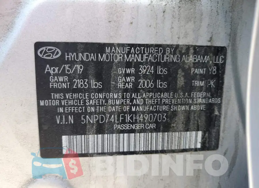 5NPD74LF1KH490703 Photo# 12
