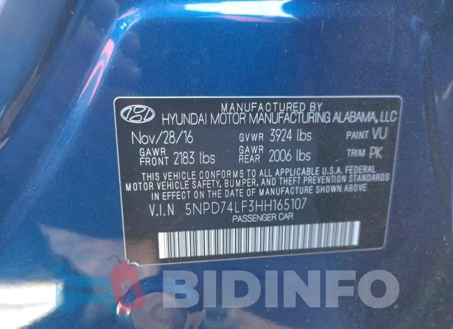 5NPD74LF3HH165107 Photo# 12