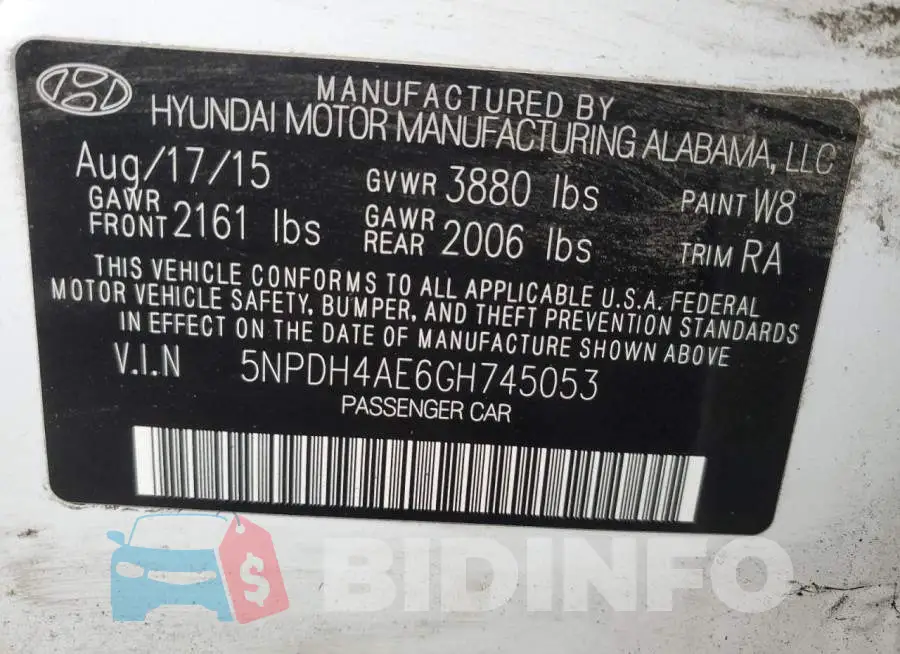 5NPDH4AE6GH745053 Photo# 12