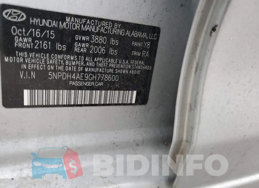 5NPDH4AE9GH778600 Photo# 12