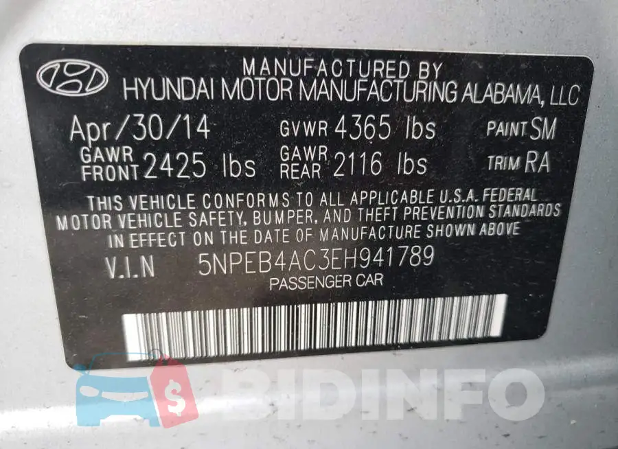 5NPEB4AC3EH941789 Photo# 12